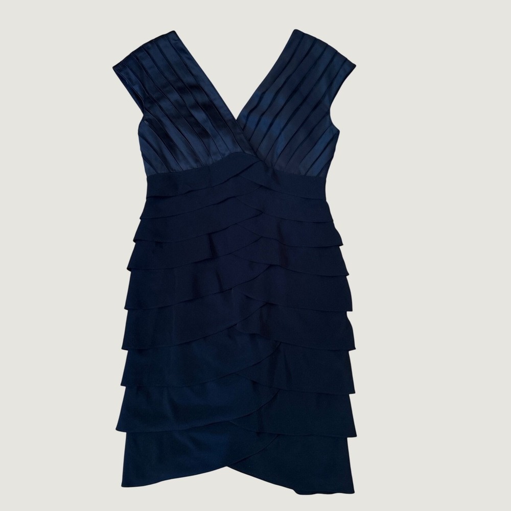 Adrianna Papell Cocktail Dress Women Black Tiered Ruffle Pleated SIZE 6